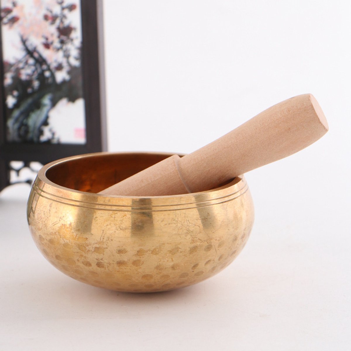 Klankschaal, yoga-meditatieschaal, Tibetaanse klankschaal, koperen schaal, boeddhistische klankschaal, koperen klankschaal, handgemaakte schaal voor het reinigen van de oren, 8 cm diameter