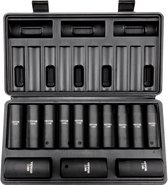 VEVOR Professionele Dopsleutelset Cr-V Gelegeerd Staal 13-Delige Dopsleutelset 10-24 Mm Diepe Doppen Slagmoersleutel, Hrc 42-48 Dopsleutel Inclusief Gereedschapskoffer, Metrische Schroefuitdraaier