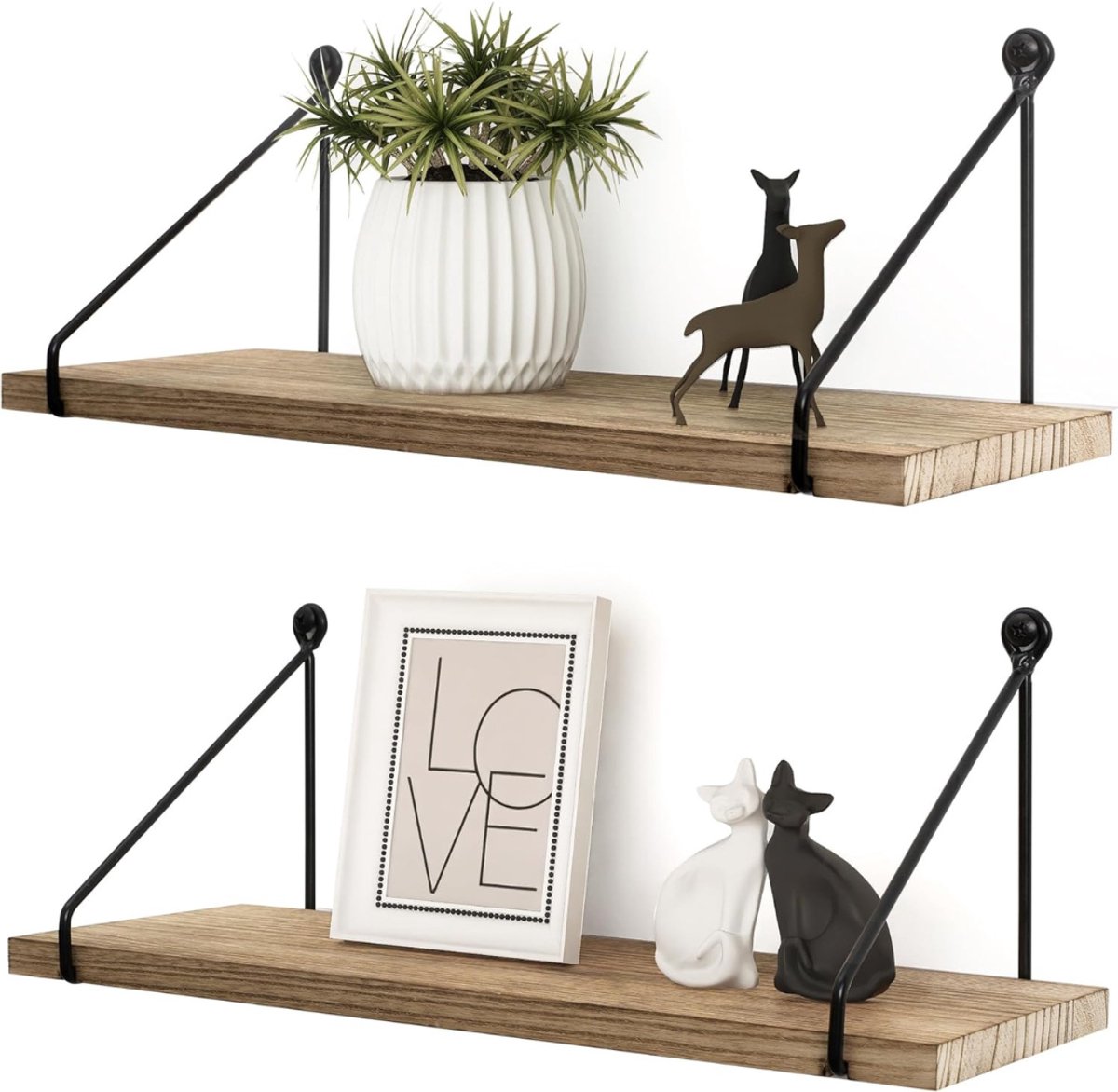 White-Label® Houten Plank Wandmontage - Hoekrek Display Decor - Hoekplank - Zwevende Wandplank - Organizer voor Slaapkamer Keuken Badkamer - Decoratie
