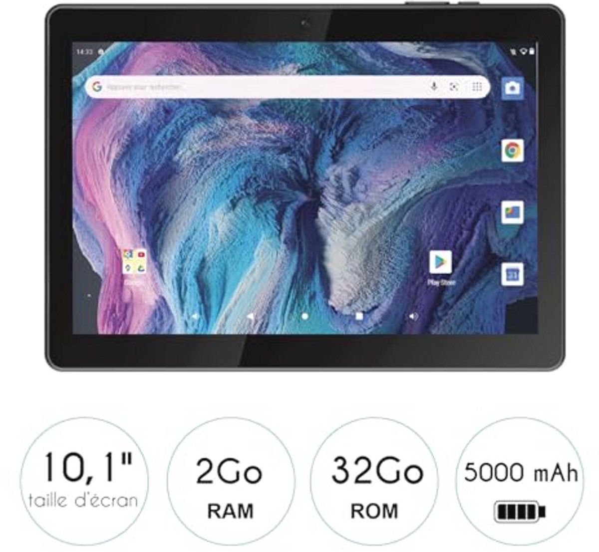 Tablet 10.1 Inch Multimedia voor Volwassenen - 2 MP/5 MP Camera - Video Speler - Video Bellen - Wi-Fi - Bluetooth - USB-C - Android 13 - 32 GB Geheugen - 5000 mAh Battery - Zwart