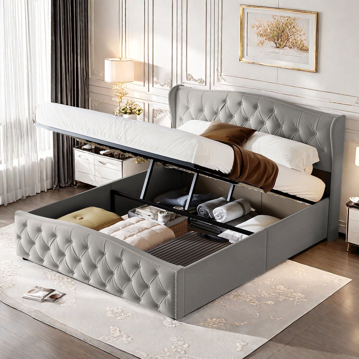 Luxe Grijs Fluwelen Tweepersoonsbed 140x200 cm met - afbeelding 3