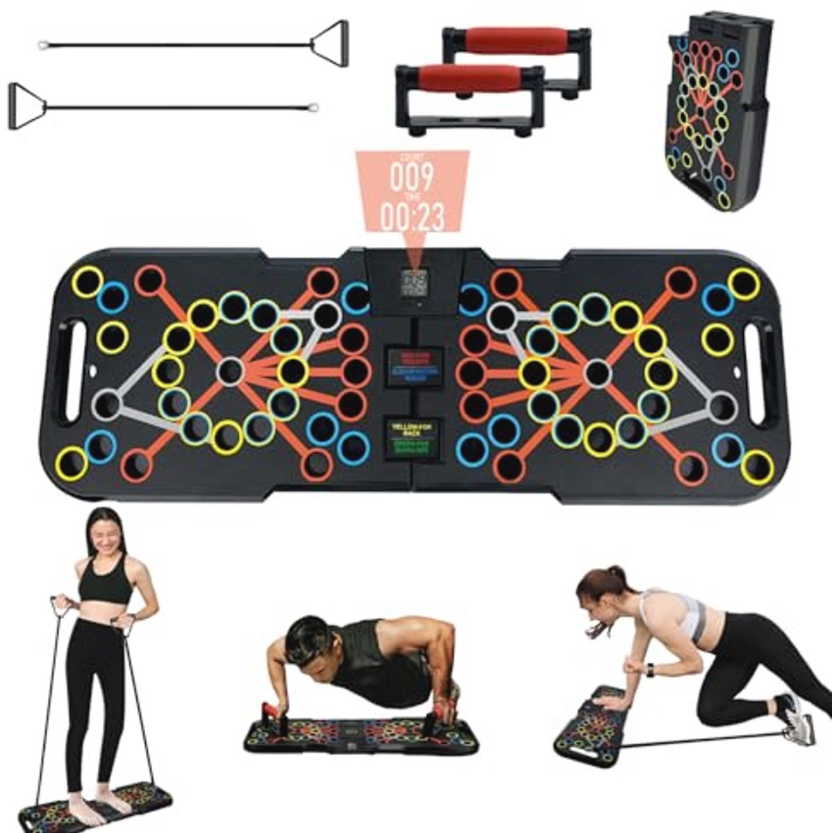 41-in-1 Push-Up Rekbord met Slimme Tellers en Weerstandsbanden - Opvouwbaar Fitnessapparaat voor Thuis en Sport