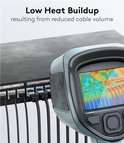 Une thermographie montre le faible dégagement de chaleur des câbles réseau noirs dans un panneau de brassage.
