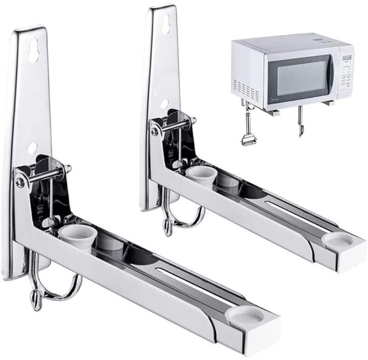 agnetron Beugel - 2 Stuks - RVS - Verstelbare Muurbeugel Magnetron - Magnetronhouder - Magnetron Rek - Wandplank Steun - Magnetron Ophangbeugel - Magnetron Steun - Magnetron Wandsteun -Ophangsysteem - Ophang Steunen - Voor Magnetron Tot 35 Kg