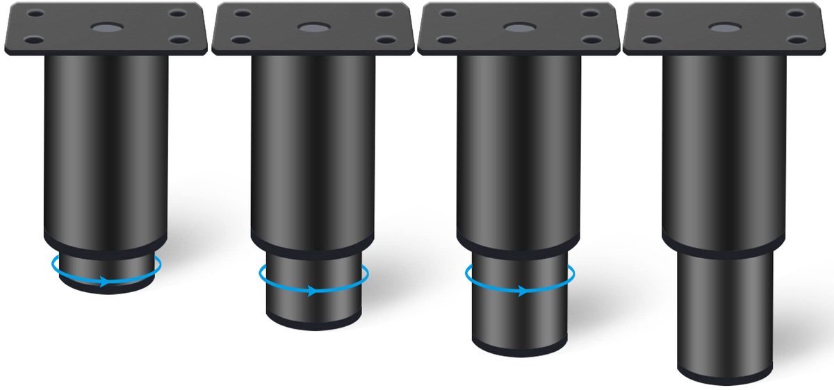 Stunq® 4 Stuks Verstelbare , Metalen Beenzet Schwarz 80-120mm - Voor Sofa, Bed & Schrank