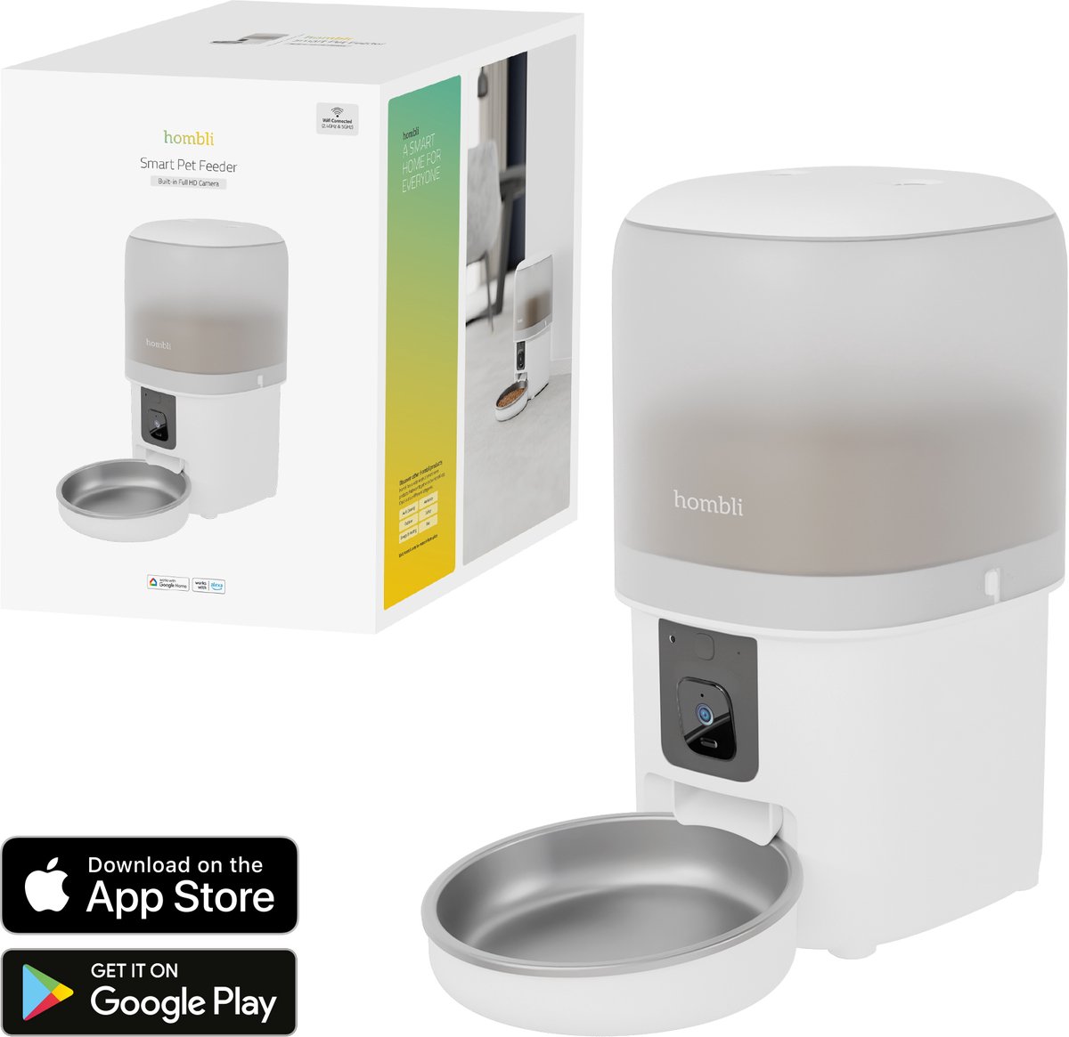 Hombli Smart Pet Feeder met Camera - Automatische Voerbak Kat - 4L - Wit