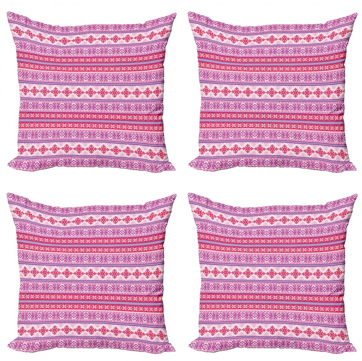 ABAKUHAUS Noordische Kussenhoezen Set 4x 60x60 cm – Dubbelzijdig bedrukt – Paars/Wit/Donker koraal Lila