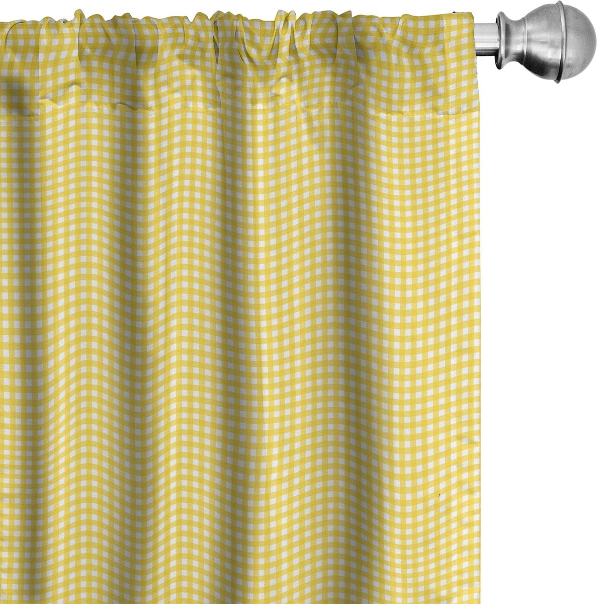 ABAKUHAUS Gordijnen – Geruit Uni Geel-Wit, 2-delige set, microvezel, roedezak Geel wit