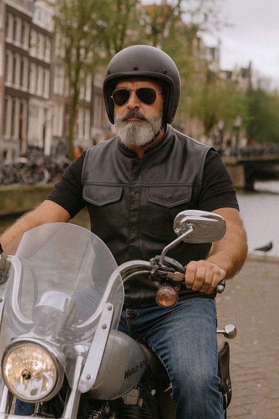 Urban 5884® - Luka - Veste de moto pour homme - Protection amovible - Zwart - Cuir de vache - Taille M