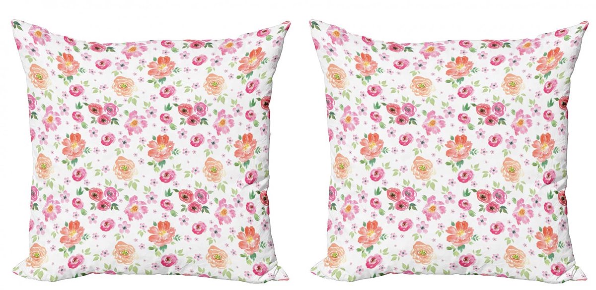 ABAKUHAUS Kussenhoes Set 2x40x40 cm – Dubbelzijdig bedrukt – Mikrofaser – Multicolor Wit