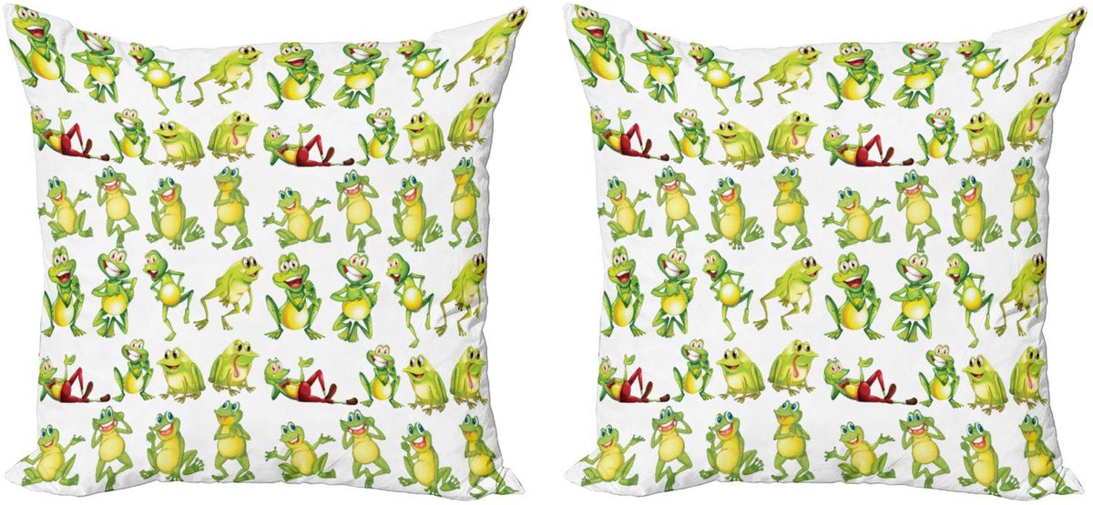 ABAKUHAUS Kussenhoes Set van 2x50x50 cm – Dubbelzijdig bedrukt – Kikkerprint Groen, Geel en Rood
