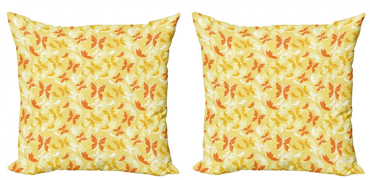 ABAKUHAUS Geel-Wit Kussenhoezen Set – 2x40x40 cm – Dubbelzijdig Digitaaldruk Aarde Geel Oranje