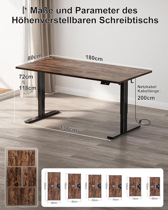JUMMICO Elektrisch In Hoogte Verstelbaar Bureau met USB Oplaadpoort, Elektrisch Staand Bureau, 100 X 60 cm, Ergonomisch Bureau, Bruin