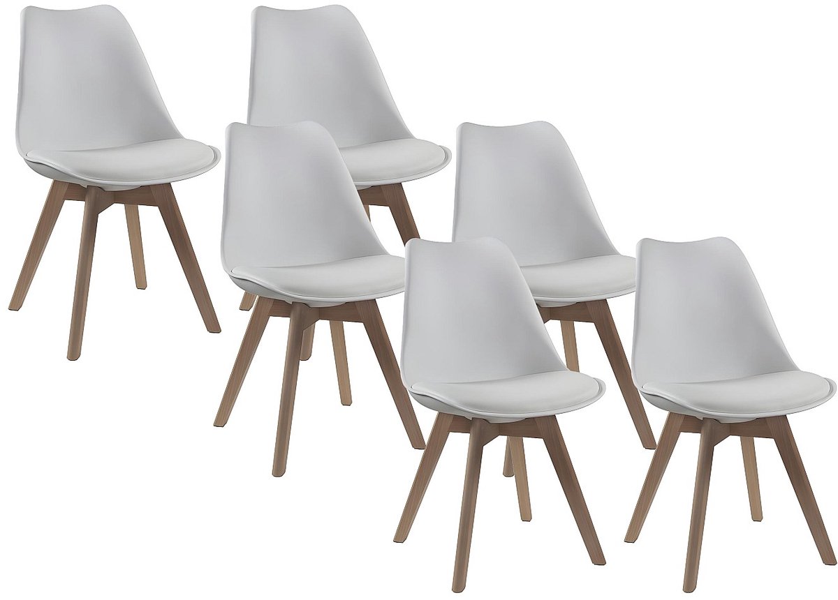 Vente-unique Set van 6 stoelen JODY - Polypropyleen, kunstleer en beuken - Wit