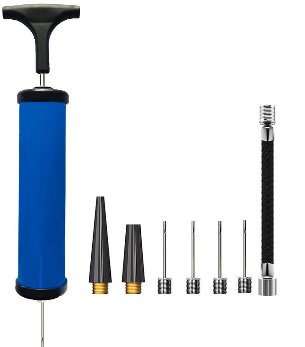Mmgoqqt 9-Delig 8-Inch IJzeren Paal-Blauwe Luchtpomp-Zwarte Luchtband - Ballenpomp Set - Universele Handpomp Met Slang En Naald Voor Sportballen