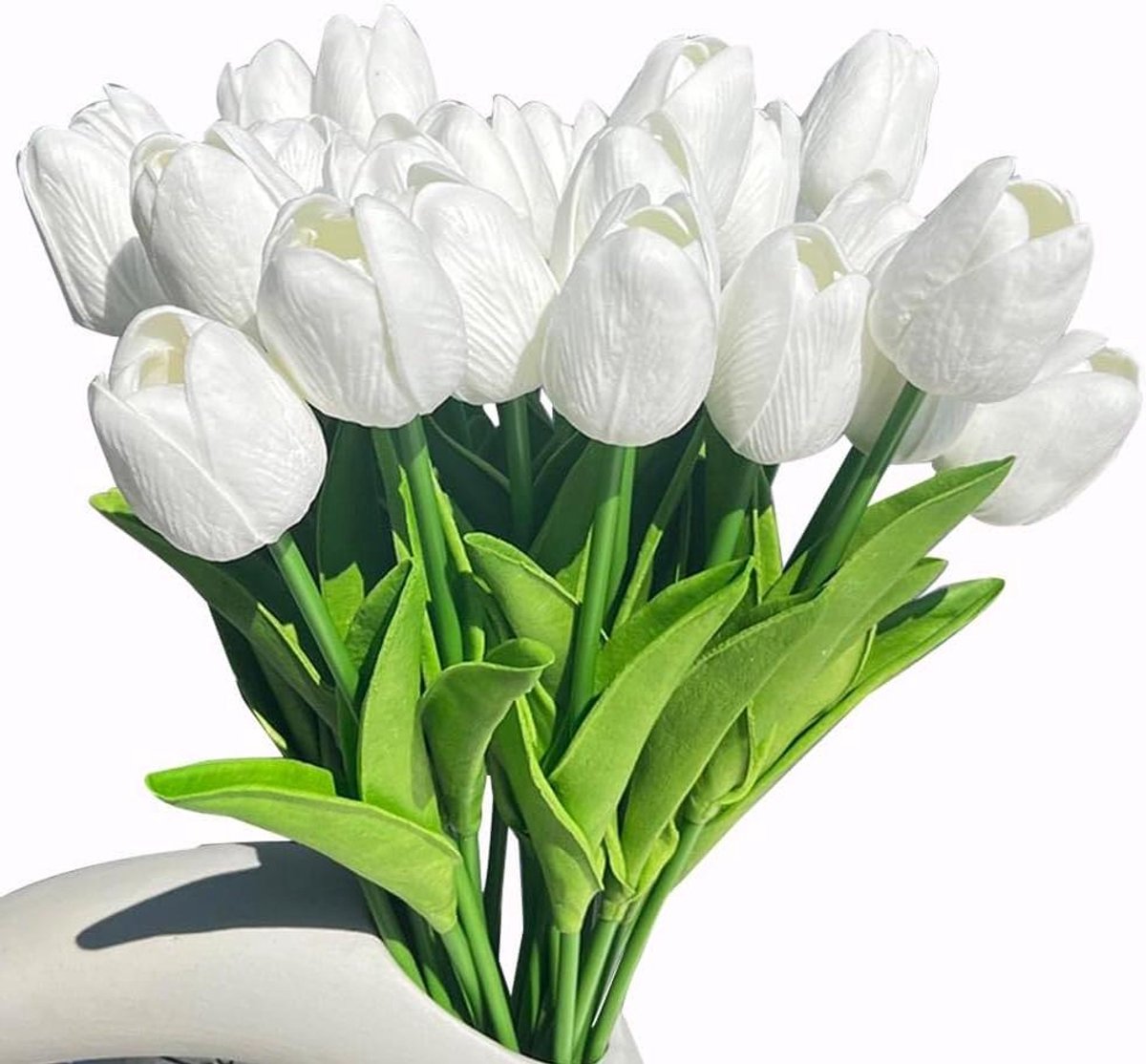 Cosensi 24-delige Kunstbloemen Set - Tulp Bloemen van Latex voor DIY Boeketten en Decoratie - Wit - Bruiloft, Feest, Thuis Any