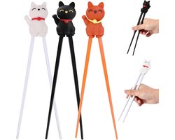 3 paar eetstokjes voor kinderen - Antislip eetstokjes voor kinderen - training chopsticks - Herbruikbaar en Vaatwasserbestendig - leerstokjes - schattige Lucky Cat - voor peuters en beginners - 22cm