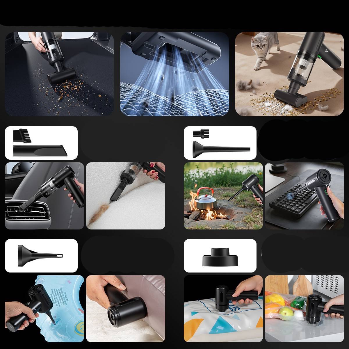 Draadloze Draagbare Handstofzuiger Mini 6000Pa Zwart - afbeelding 2