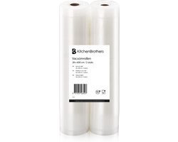 KitchenBrothers Vacuumrol - 2 Stuks - 28x600cm - BPA-vrij - Vacuumrollen voedsel - Sous vide zakken - Voor Vacumeermachine