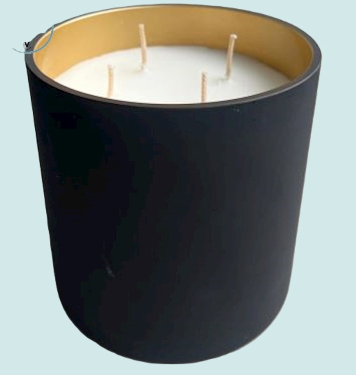 Geurkaars Nice | Mat zwart met goud | Geur Matcha | Ø12 x H12 cm | Branduur 72 uur