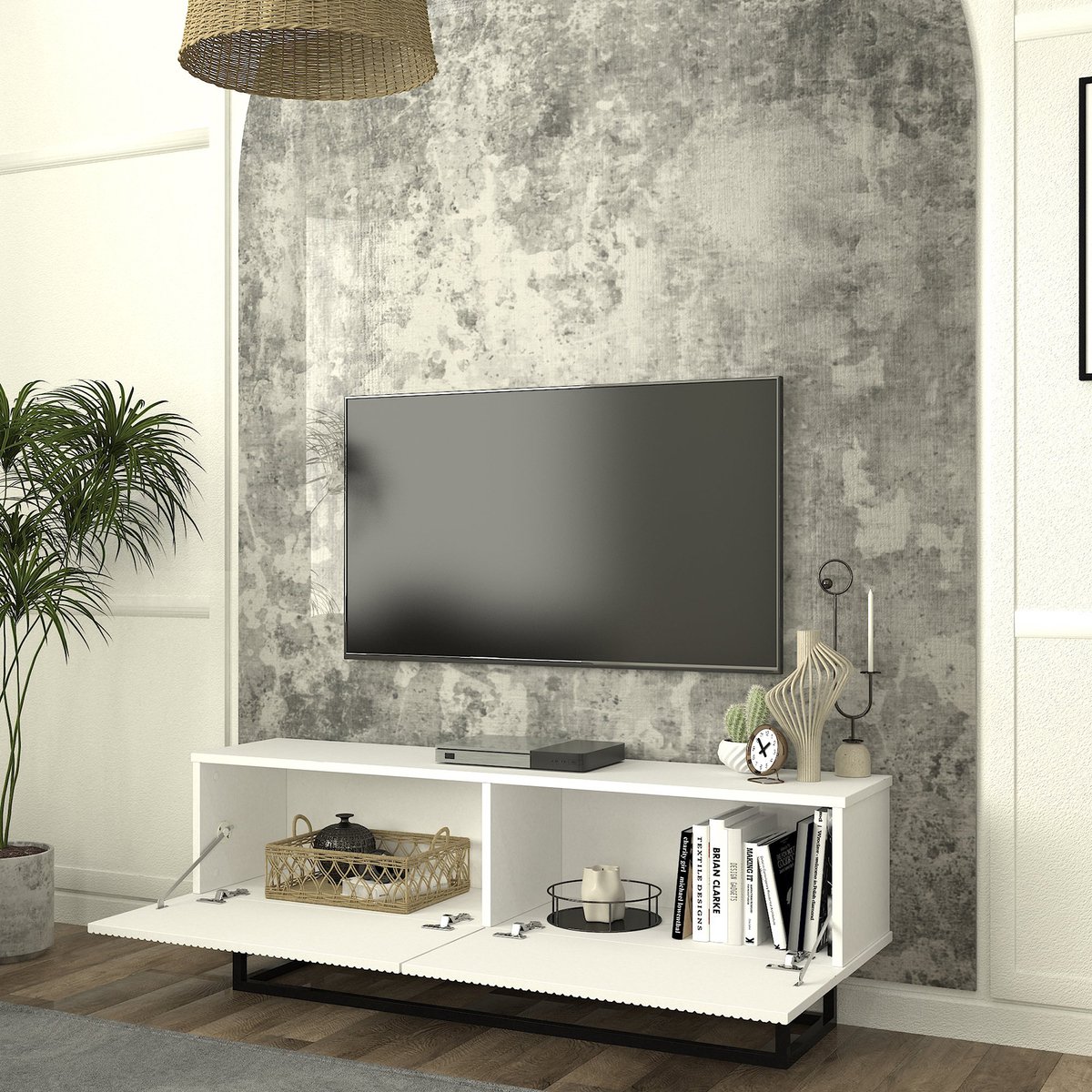 Tv-meubel Verpsboga kort frame 135x32x47 cm wit [en.casa]