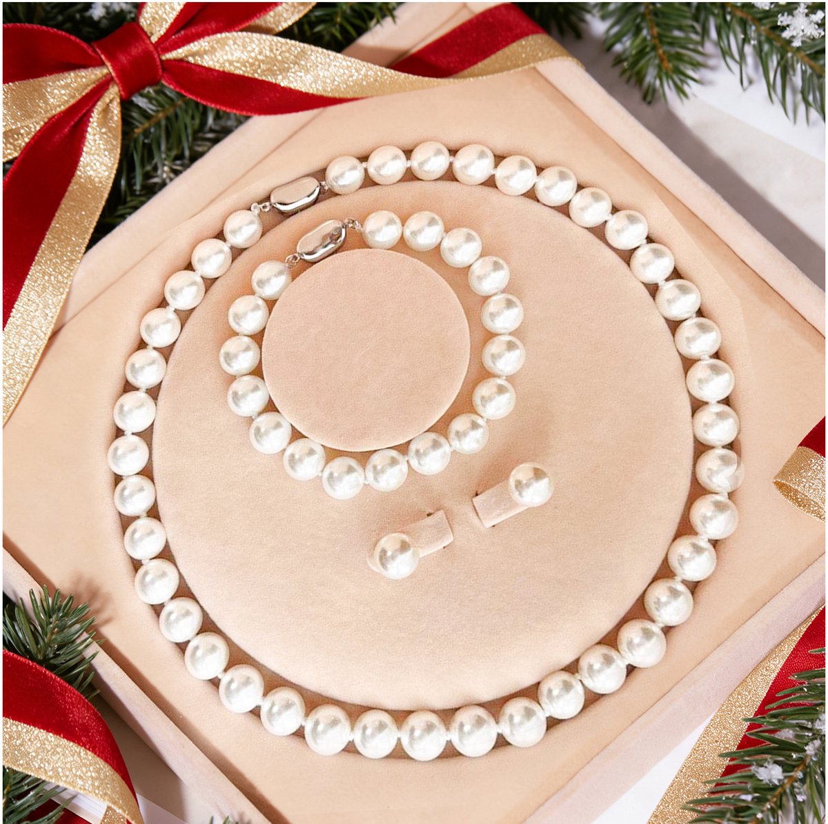 OYLCDI 9-10mm Natuurlijke Schelpenparel Sieradenset - kerstcadeau – Ketting, Armband & Oorbellen – Bijoux Cadeau voor Valentijn, Verjaardag & Kerst