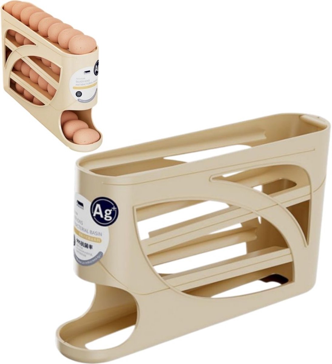 1 stuk 4-laags eierrek - Automatisch scrollend ontwerp - Eierrek voor koelkast - Opbergrek voor op het aanrecht - 32*7*18cm - Eierrek voor op het aanrecht in de keukenkoelkast - Crèmegeel