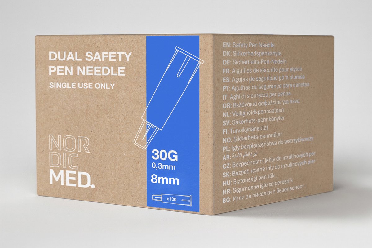 NordicMed Dual Veiligheidspennaald 30G x 8 mm – voor injectiepen, steriel & wegwerp