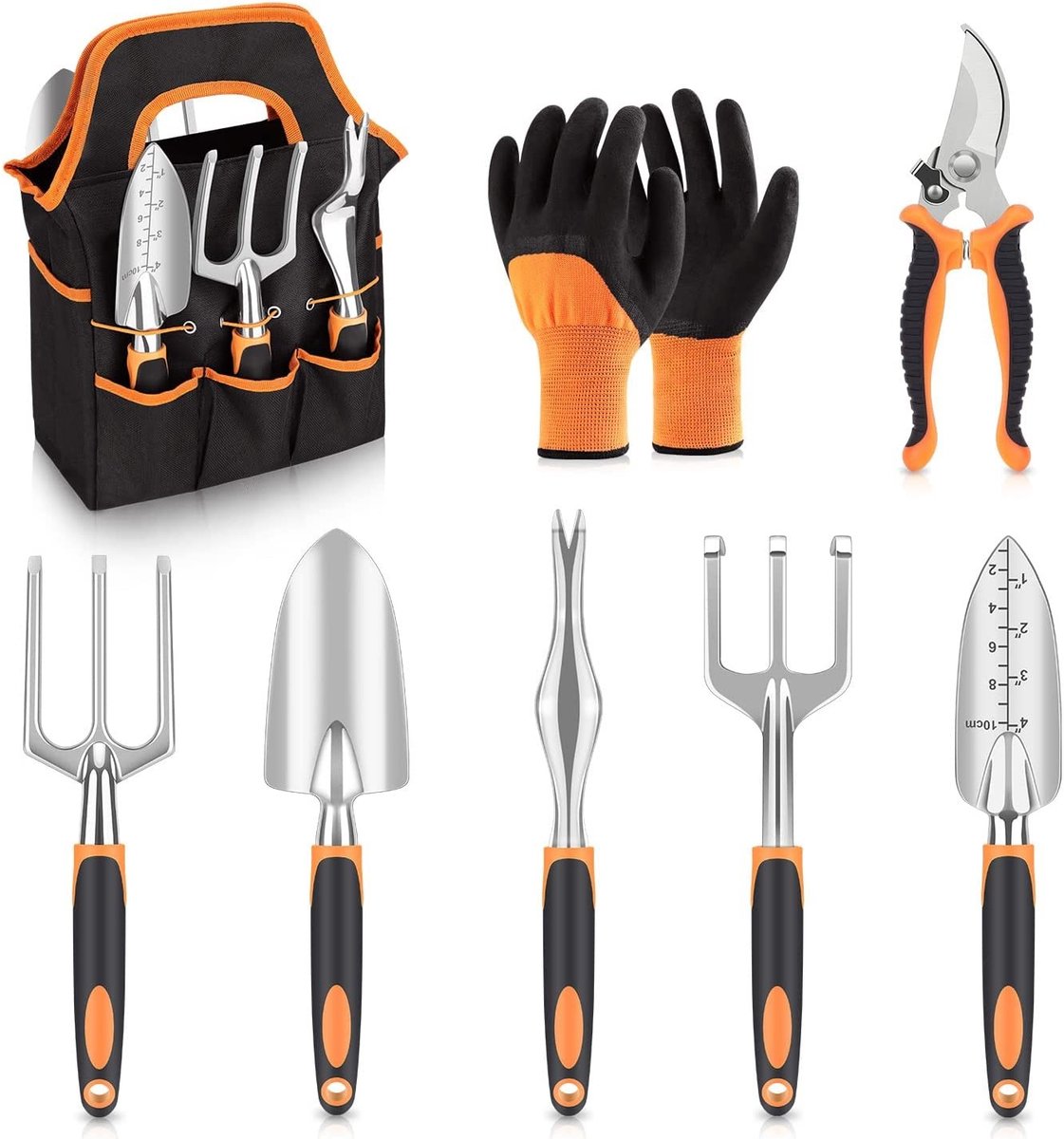 Tuingereedschapset - 8-delige set inclusief tuingereedschap, tuinschep, tuinhark, tuinhandschoenen, tuinschaar, enz., met opbergtas.