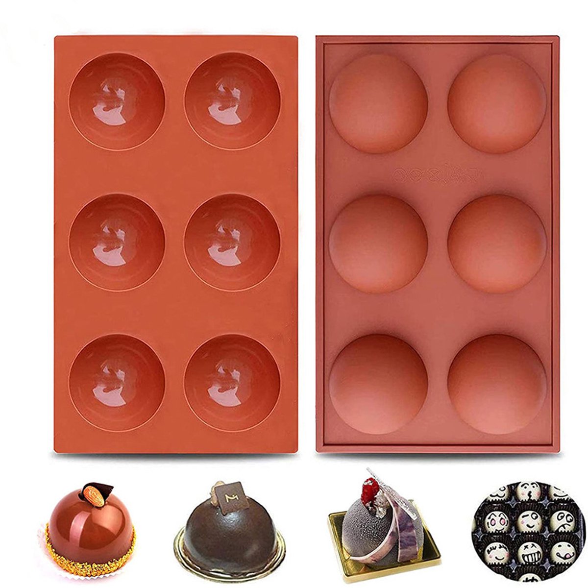 2-delige halfbolvorm - chocoladevorm - Bakvormen - cakevorm - bakvormen siliconen - roodbruin