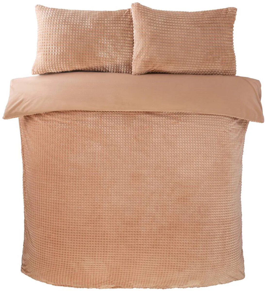 So Soft dekbedovertrek Waffle Teddy - Latte - tweepersoons - 200x200 cm + 2 stuks 50x75 cm