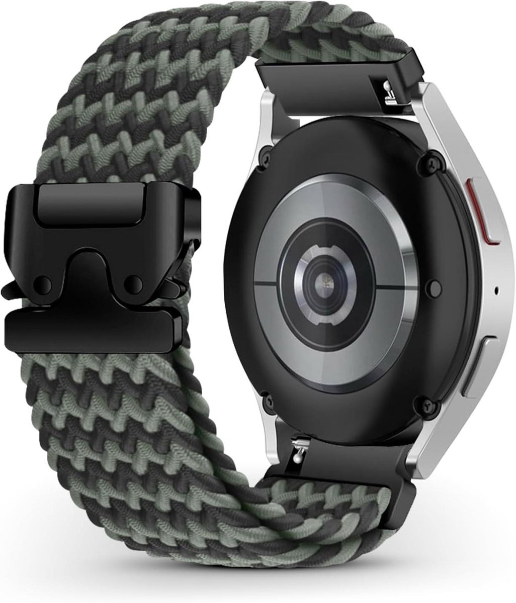 Cosensi - Zwarte en Groene Nylon Horlogeband 20 mm voor Smartwatches met 42-43 mm Scherm