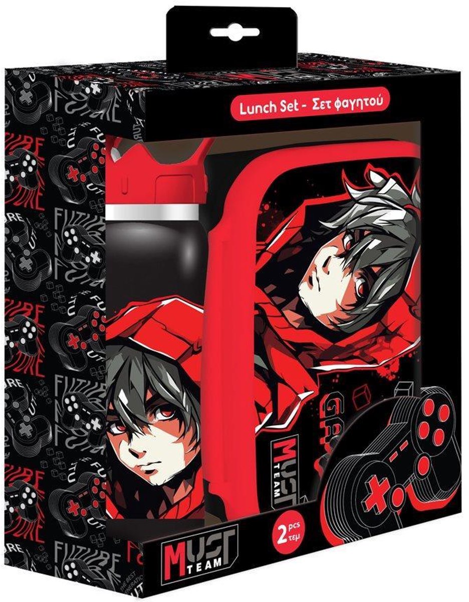 Must Team Gamer Lunch Set – Lunchbox + Drinkfles – Kids Lunchset - Schoolset - Broodtrommel voor gamers