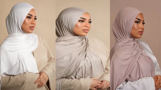 bamboo jersey hijab Set 3 couleurs _ Wit- Amira rose - Ashy beige