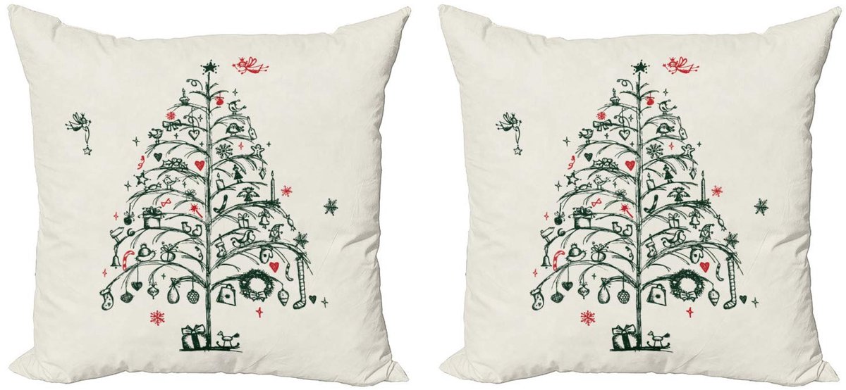 ABAKUHAUS Dekokussen – 2x 45x45 cm – Kussenhoes dubbelzijdig bedrukt – Rood & Groen