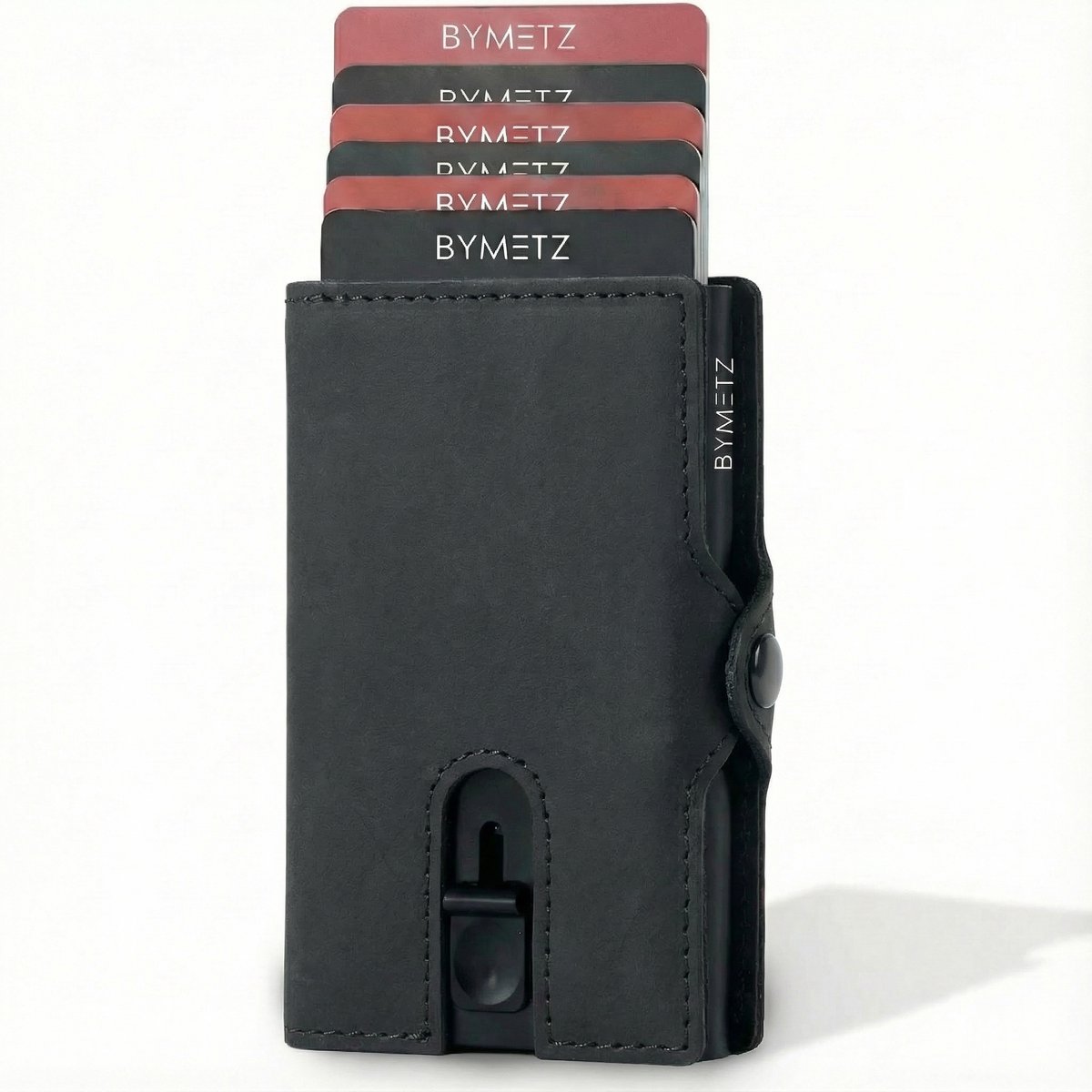 ByMetz® Leren Pasjeshouder met RFID – Uitschuifbare Creditcardhouder – 7 Pasjes + Muntvak – Hunter Black
