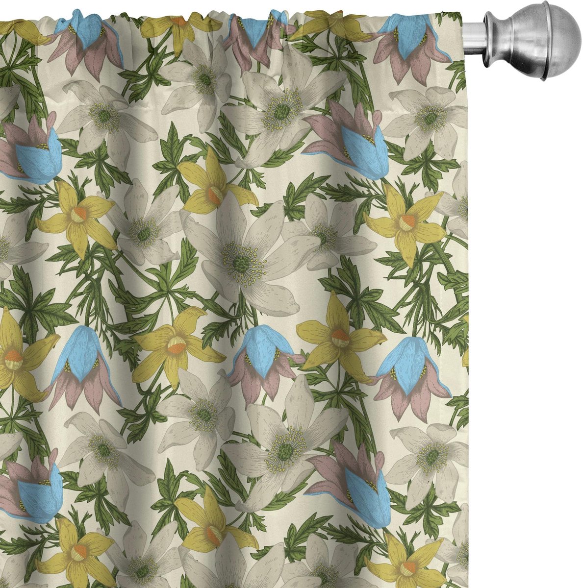 ABAKUHAUS Bloemen gordijnen – set van 2 Crème multicolor 75x245 cm – microvezel Creme