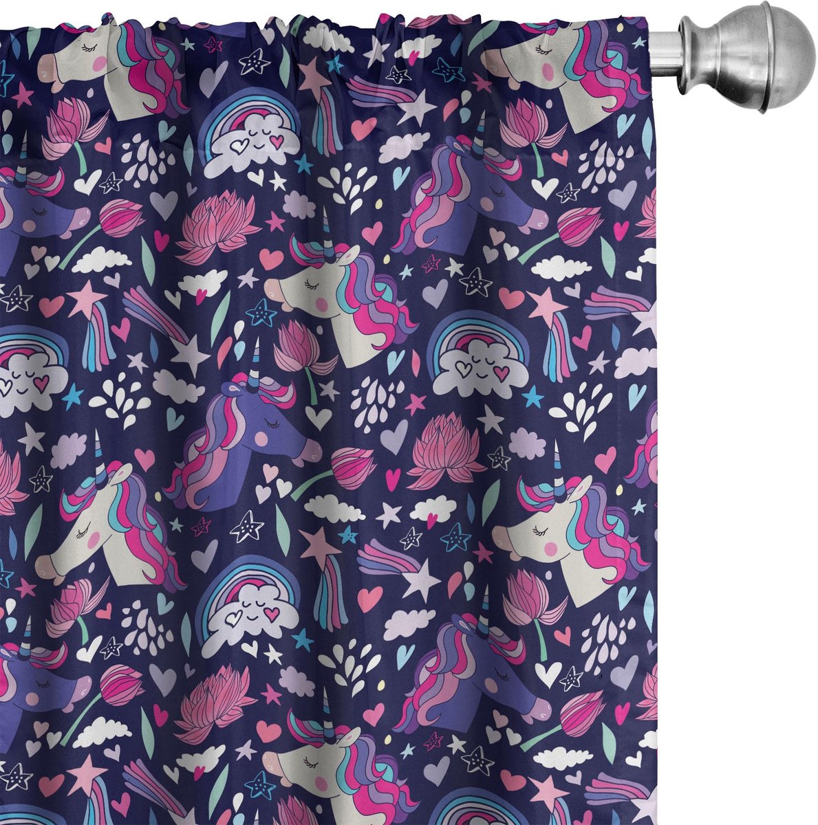 ABAKUHAUS Kindergordijnen Unicorn – 2x75x175 cm – Mikrofaser, halfdonker, roze/blauw