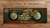 Tableau 3D Moteur Fait Main – Bois – 55x155 cm – Décoration Murale Robuste pour Mancave, Bar, Garage, Salon – Industriel – Motorbike Artwork