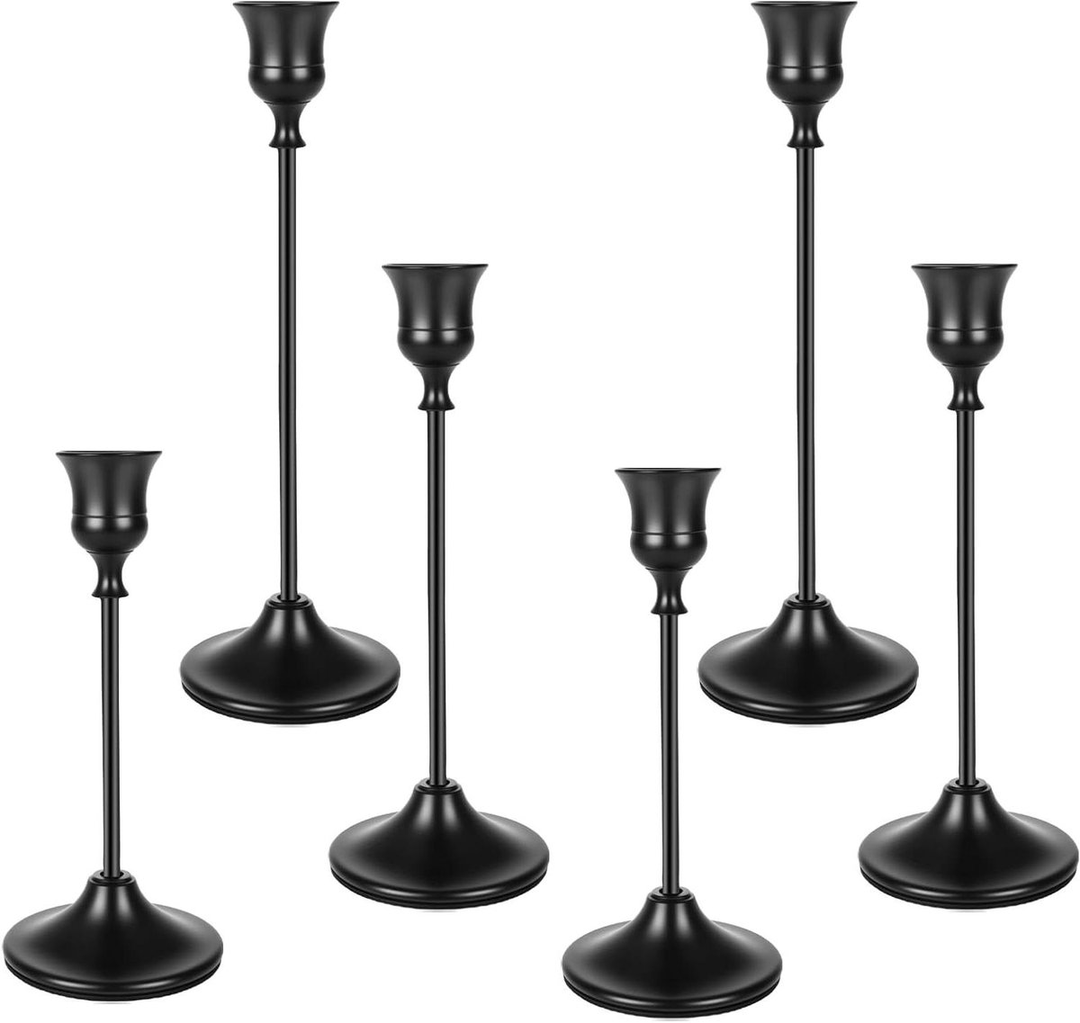 Cosensi - Metalen kandelaar set van 6 - Staafkaarsen - Zwart - Vintage decoratie - Bruiloftskaars standaard - Romantische diners - Jubileum - Huwelijksceremonies