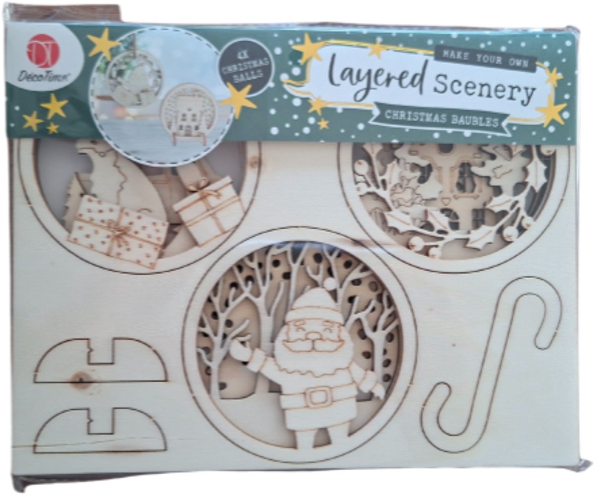Kerst Knutselset - Houten 3D-ballen - 3D Kerstdecoratie - Houten Kerstdecoratie - Kerst Scenery - Kerstknutselen voor Kinderen