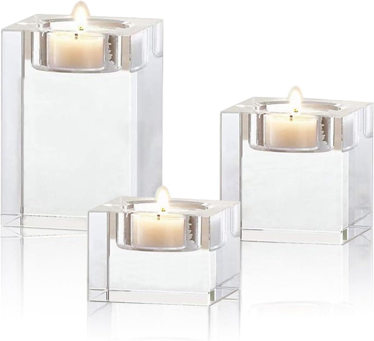 Cosensi - Kristal Theelichthouder Glas Kandelaar Transparante Kaarsenhouder Met Theelichtjes Voor Woonkamer Tafeldecoratie Kerstmis En Sfeervol Huiselijke Atmosfeer
