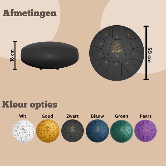 Yunava Handpan - 30 cm ø - Donker Groen - Steel Tongue Drum - Hand Klankschaal incl. Lesboek & Beschermtas - Hangdrum van Merkloos — afbeelding 5