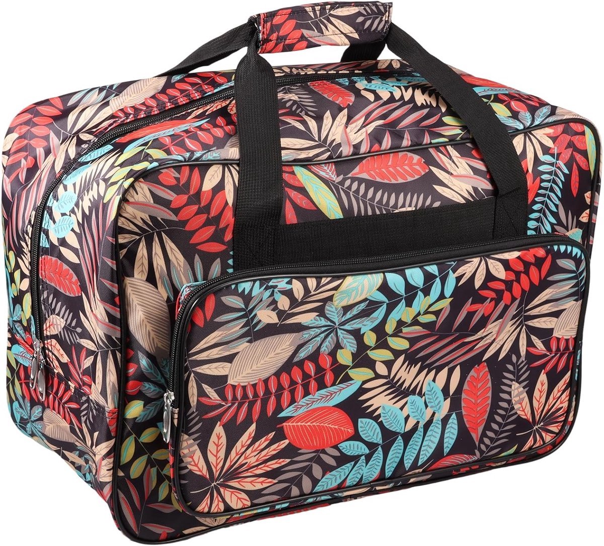 Gsedaox-Naaimachinetas-Naaimachineaccessoires-Draagtas voor Naaimachine-Gewatteerde Polyester Opbergtas-Zwart-Bladermotief