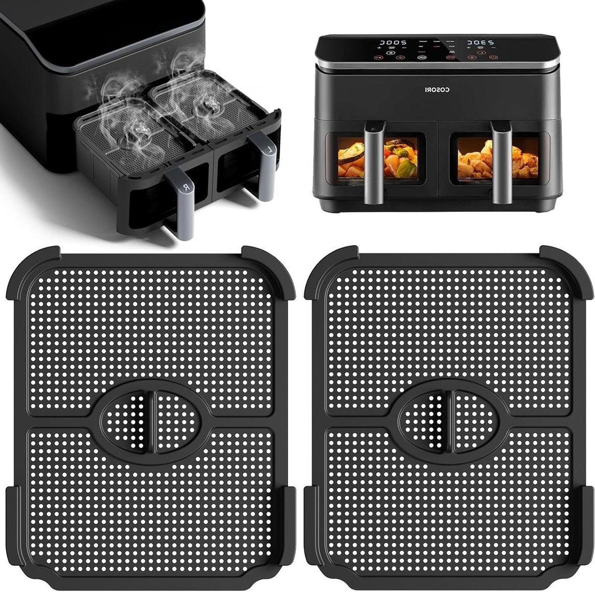 Cosensi - Siliconen spatbescherming voor heteluchtfriteuse, 2 kamers, airfryer, 8-in-1 Dual Zone Air Fryer XXL 8,5 l
