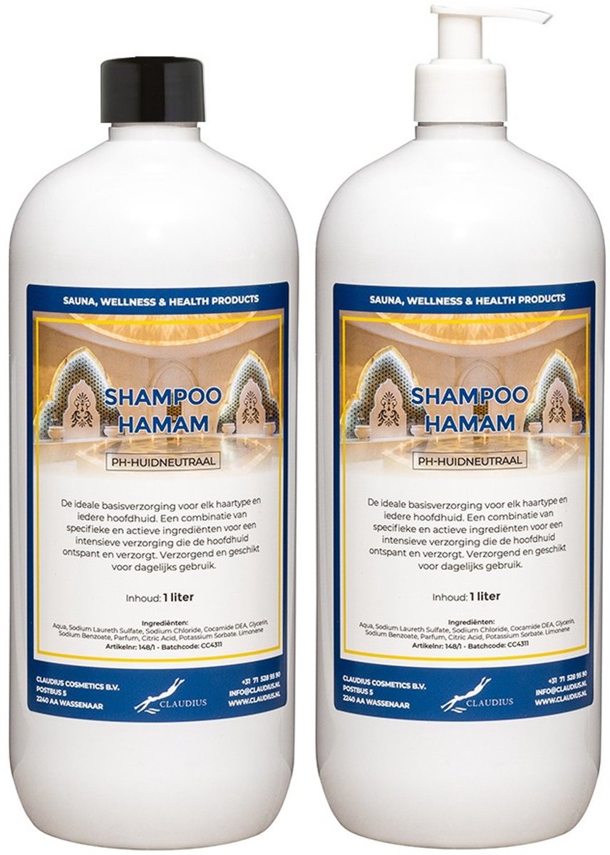 Shampoo Hamam 1 liter met witte pomp - set van 2 stuks - voordeelverpakking - haarverzorging