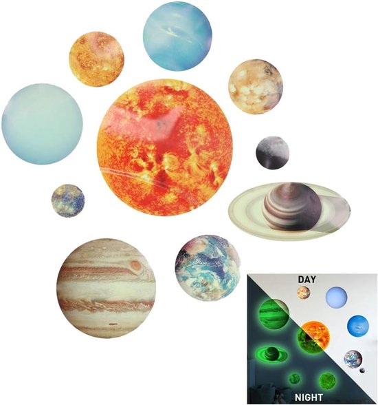 Muurstickers lichtgevende fluorescerende stickers 10 planeten muursticker mini zonnesysteem kinderkamer decoratieve stickers
