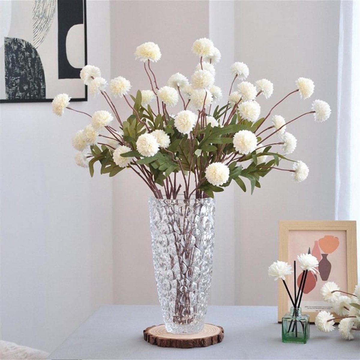 Cosensi - Kunstzijde Pompon Bloemen 6 Stuks Hoge 50 cm Doe-het-zelf Boeket Thuis en Bruiloft Decoratie
