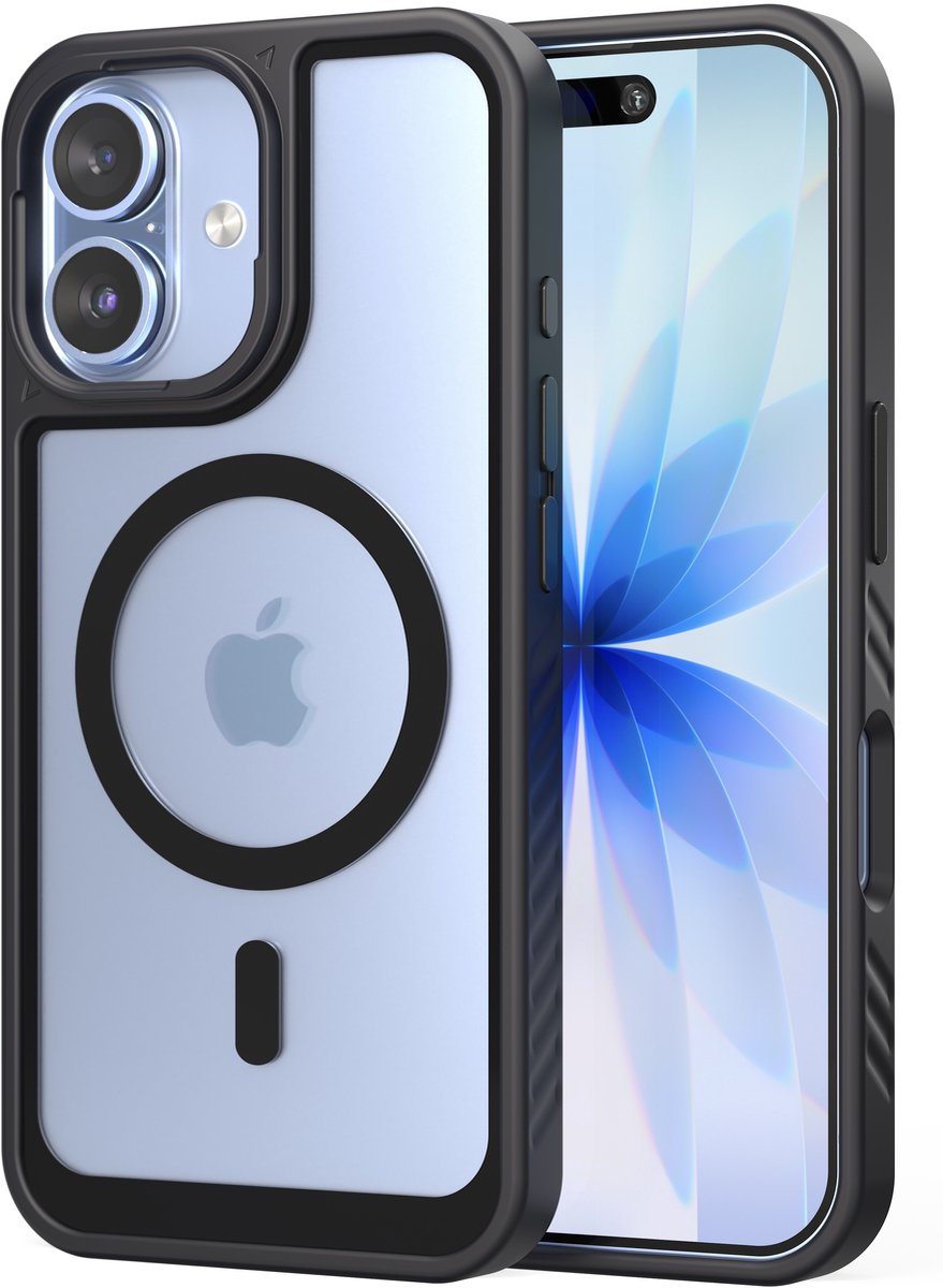 Reovo - Hoesje geschikt voor iPhone 17 - Zwart - Transparant - geschikt voor MagSafe - Anti-slip case