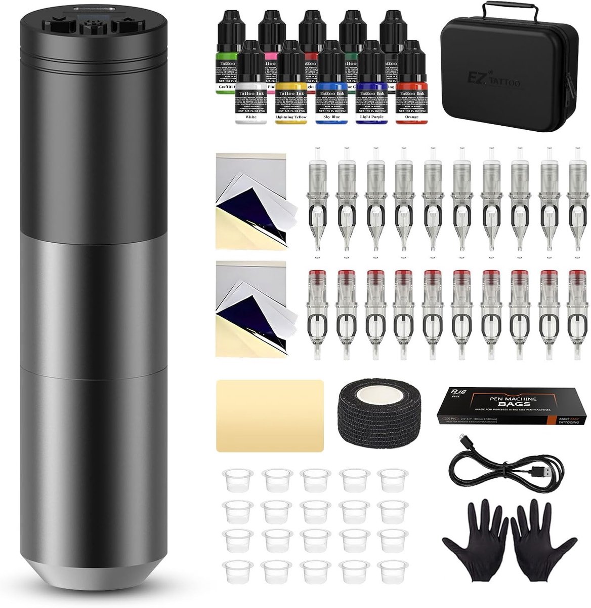 Tattoo Machine met Accessoires - Tattoo kit Draadloos - Complete Set